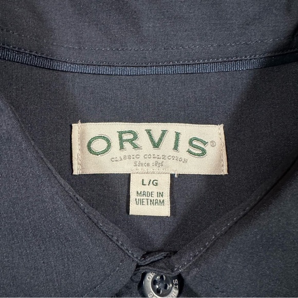 Orvis Mens Navy Blue Short Sleeve Button Down Shirt Large Polyester Utility - Picture 4 of 7